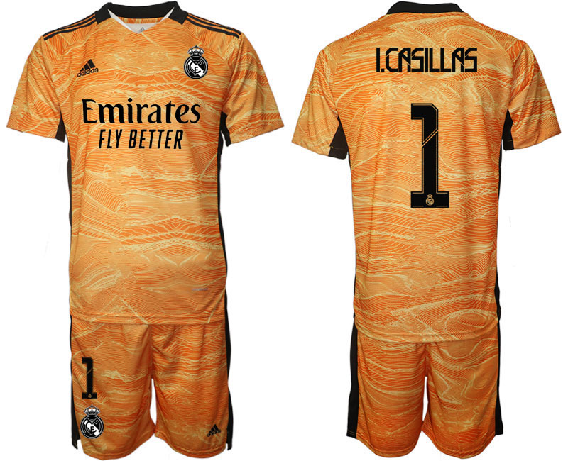 Men 2021-2022 Club Real Madrid orange yellow goalkeeper #1 Soccer Jersey->real madrid jersey->Soccer Club Jersey